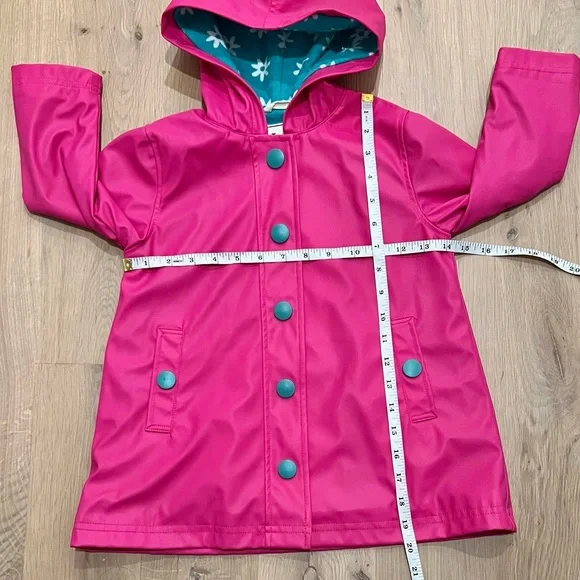 Hatley Fuchsia Pink Hooded Daisies Lined Splash Jacket Raincoat Rain Jacket sz 3